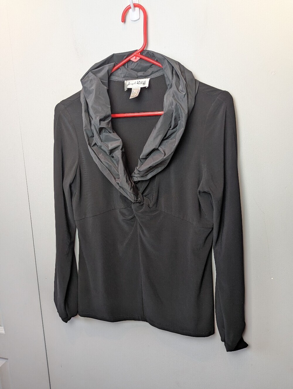JOSEPH RIBKOFF Women Formal Chic Top Long Sleeve Size 12 Black Color Thick Colar